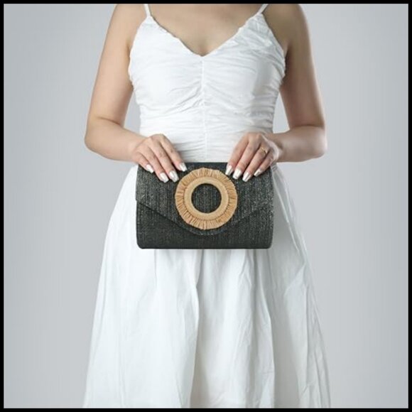 Straw Clutch Purse Elegant Evening Bag Formal Party Wedding Boho Chic - Picture 2 of 7